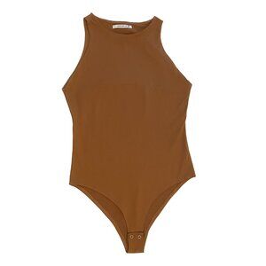 ReoRia | M | Women| Brown | High Neck Double Lined Nylon Bodysuit